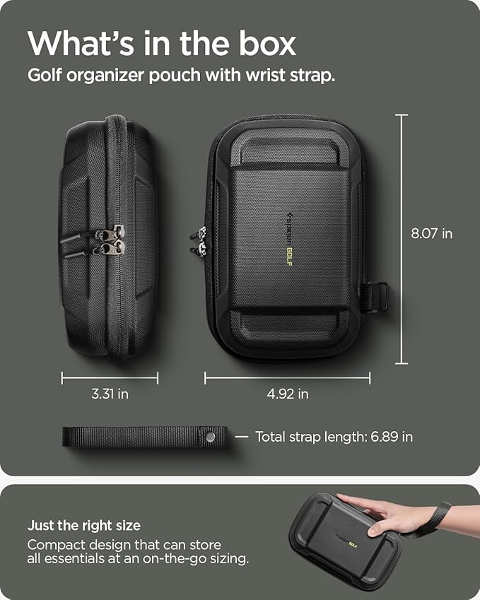 Spigen Golf Accessories Organizer Pouch – Valuables Holder for Balls, Tees, Markers & Gloves, Fits Range Finder, Portable Launch Monitor, Phone & Wallet