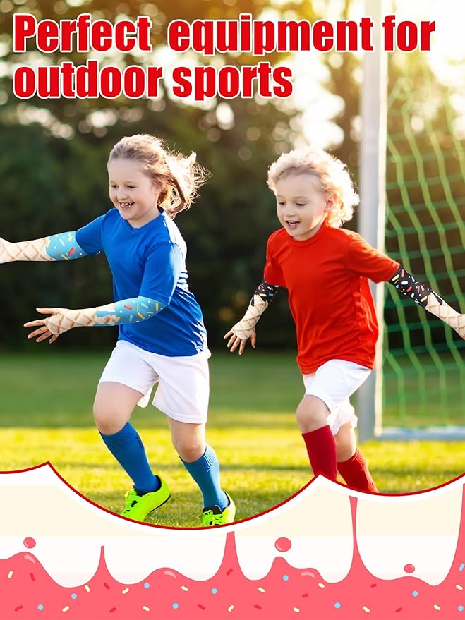 JaGely 16 Pairs Ice Cream Arm Sleeves for Kids UV Sun Protection Football Basketball Baseball Compression Long Sleeves Youth
