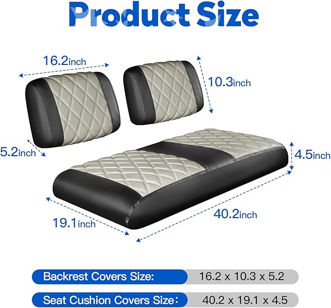 NOKINS Golf Cart Seat Covers Fit Club Car DS Pre-2000 OEM Standard Seat Cushion, Golf Cart Vinyl Diamond Front Seat Covers, Soft/Scratch-Resistant/No Stapler Needed