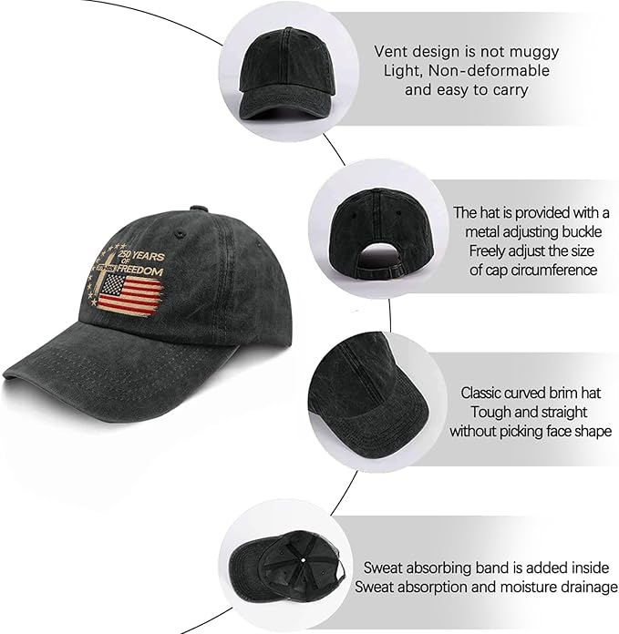 US 250 Years Freedoms 1776-2026 250th Birthday Embroidered Hats Garde Cap for Him