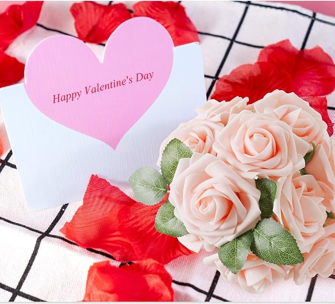 AmyHomie Artificial Flower Blush Pink Rose 50pcs Real Looking Fake Roses w/Stem - Image 6