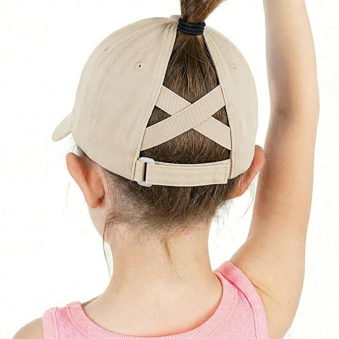 Baseball Caps for Girls Kids Cute Graphic Ponytail Hat Trucker Fashion Acid wash Hats Fun Adjustable Criss Cross Cap