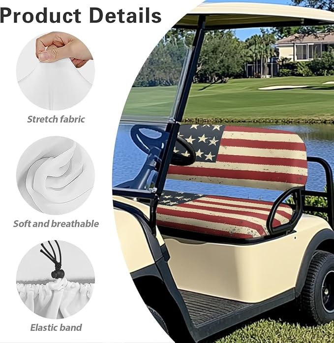 Suobstales Golf Cart Front and Rear Seat Cover Set for EZGO TXT RXV & Club Car DS 2 Passenger, Washable Bench Seat Covers Kit