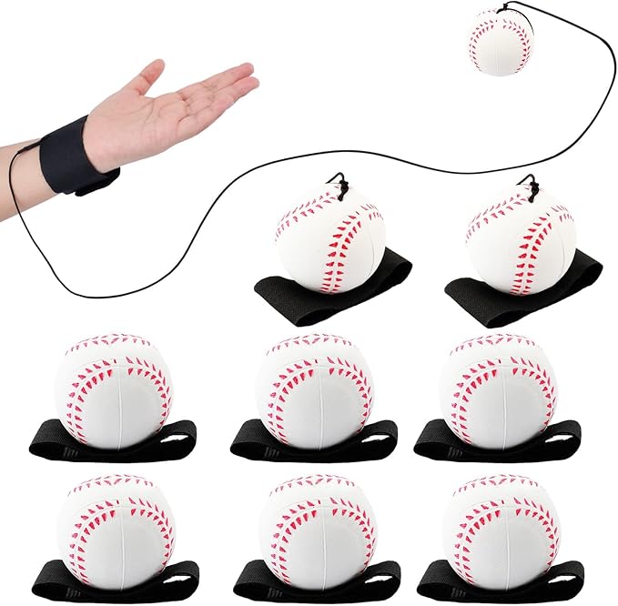 SAYAYA 4/8/16/32 Wrist Return Ball on a String 2.36 Inches Rebound Sport Balls with Elastic Strap Baseball Soccer Tennis Practice Party Favors, Wrist Exercise and Fun Play for Kids & Adults