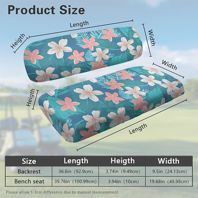 Suobstales Golf Cart Front and Rear Seat Cover Set for EZGO TXT RXV & Club Car DS 2 Passenger, Washable Bench Seat Covers Kit