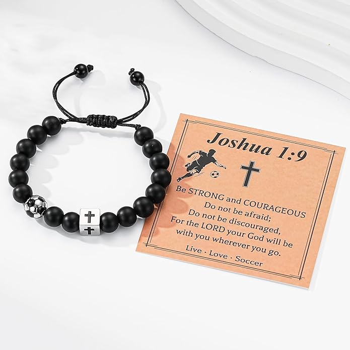 Soccer/Football/Basketball/Baseball Bracelet for Boys, Cross Beaded Bracelet Gifts for Men Boys Teen Son Grandson Players Team Fan Brother Nephew,Graduation Gifts