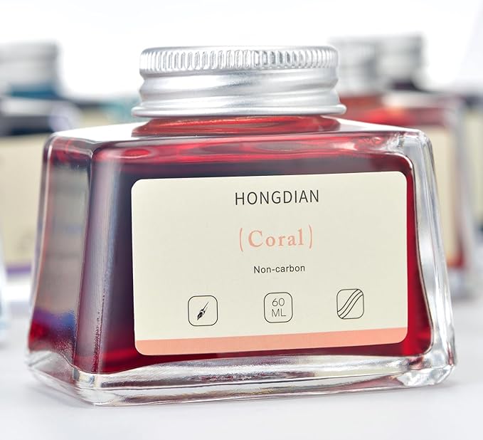 Hongdian Fountain Pen Bottled Ink Coral Color, 60ml Non Carbon Inkwell Bottle - Image 3
