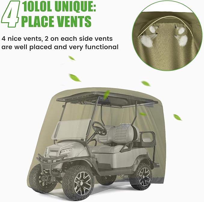 10L0L Universal Golf Cart Covers for Yamaha, Club Car, EZGO, Waterproof 2/4 Passenger Heavy Duty Golf Cart Rain Covers with 3 Zipper Doors Extended Roof for Outdoor All-Weather Protection