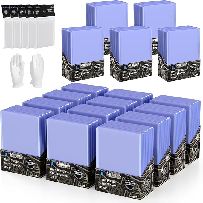 1000 Card Sleeves Top Loaders for Cards, 3"X4" Toploaders for Cards, Premium Baseball Card Protectors Hard Plastic for Sports and Game Cards (500 Top Loaders + 500 Clear Sleeves)