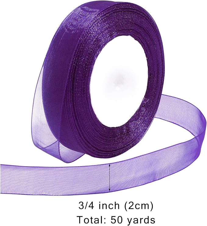 Ribbon for Gift Wrapping 3/4 inch Purple Sheer Organza Ribbon for Flower - Image 2