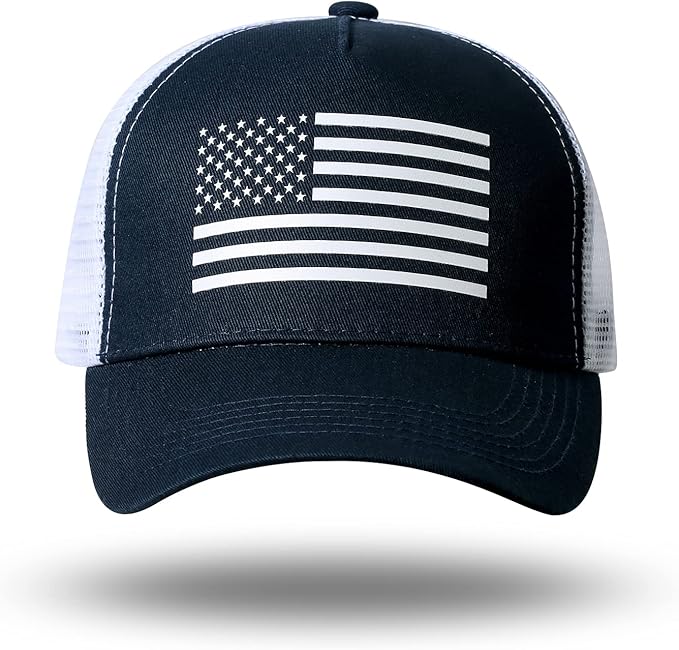 American Flag Trucker Hat - Snapback Hat, Baseball Cap for Men Women - Breathable Mesh Side, Adjustable Fit - for Casual Wear
