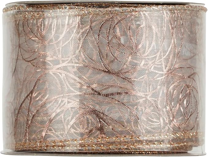 MEEDEE Floral Rose Wired 2.5 Inch Rose Gold Organza Sheer Ribbon, Wedding - Image 9