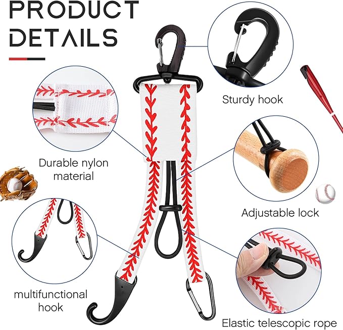 Deekin 2 Pcs Baseball Softball Gear Hanger 3 in 1 Dugout Organizer Bat Holder with Glove Clip and Helmet Hook for Fence Bag Water Bottle Hiking Camping (Baseball)