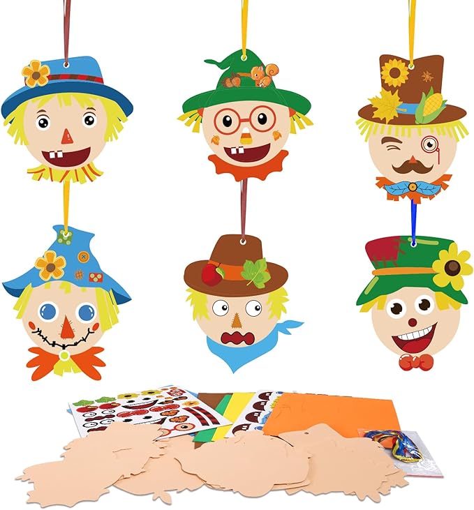 Fennoral 12 Pack Fall Craft for Kids Make You Own Scarecrow Foam Stickers DIY by Fennoral