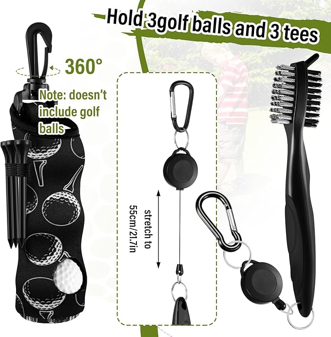 16 Pcs Golf Accessories Kit Include 4 Pcs Golf Club Head Covers, Ball Bag with Hook Towel Magnetic Ball Marker Tees Divot Tool Cleaner Brush for Gifts