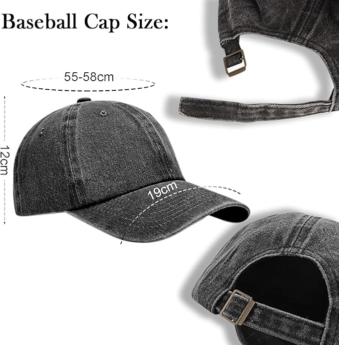 3 Pack Men Womens Baseball Cap Plain Retro Adjustable Baseball Cap Washed Cotton Dad Hats