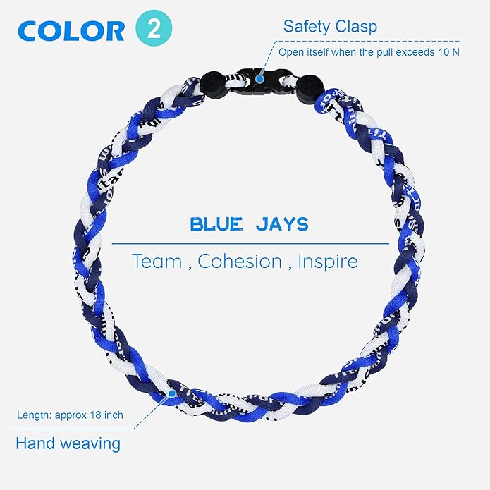 3 pcs Baseball Rope Necklaces, League Team Colors Braided Necklace, Baseball Team Gifts