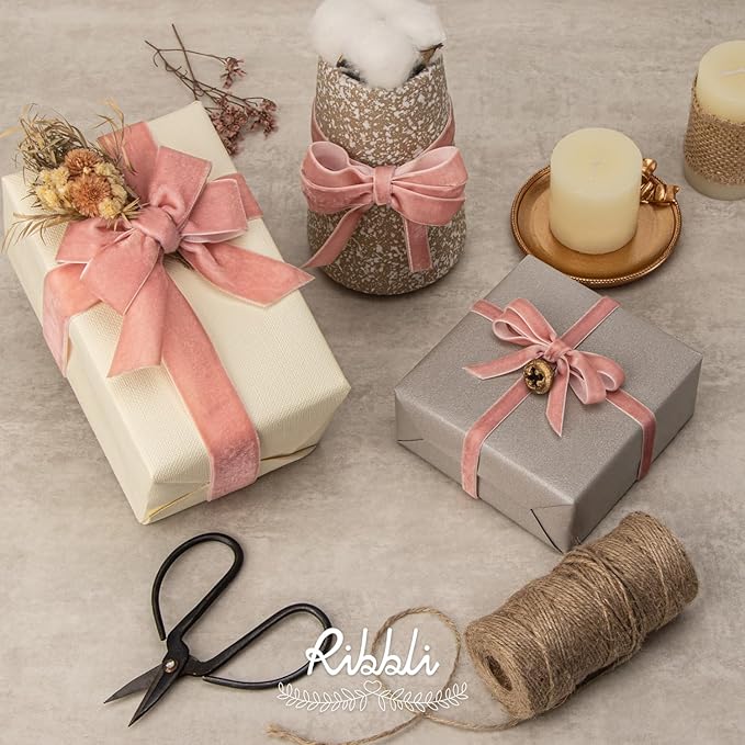 Ribbli Rose Gold Velvet Ribbon 3/8 Inches Continuous10 Yard Spool Dusty Pink - Image 3