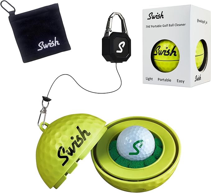 Swish Portable Golf Ball Cleaner – Clip-On Golf Accessory for Bag or Cart – Perfect Golf Gift