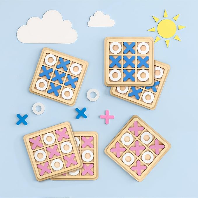 Libima 12 Pcs Wooden Tic Tac Toe Game Mini Family Board Games Classical Puzzle - Image 3