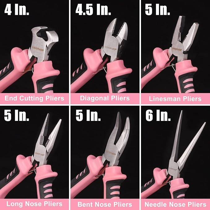 COMOWARE 6-Piece Mini Pliers Set, Needle Nose, Long Nose, Bent Nose, End - Image 2