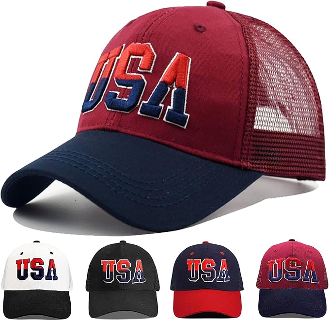 American Flag Patriotic Baseball Cap | Embroidered USA Flag 100% Cotton Adjustable Hat for Men & Women