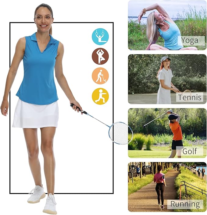 LastFor1 Women's Sleeveless Polo Golf Shirts Quick Dry 50+ UV Protection V-Neck with Collar Lightweight Tennis Tank Tops