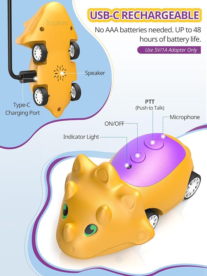 Dinosaur Walkie Talkies for Kids Rechargeable, Dino Toy Cars for Boys & Girls - Image 4