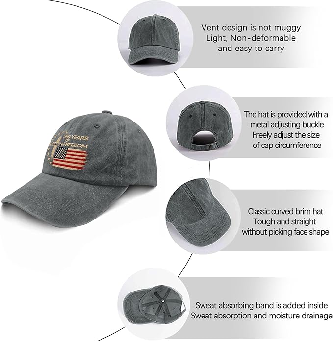 US 250 Years Freedoms 1776-2026 250th Birthday Embroidered Hats Garde Cap for Him
