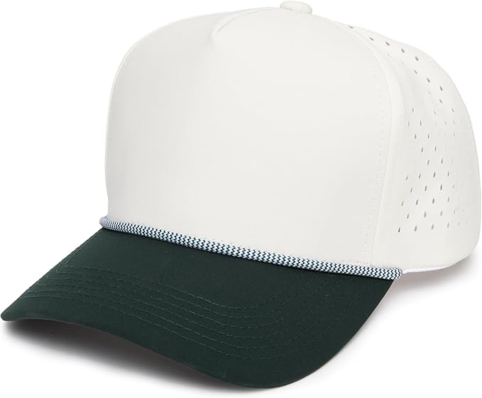 Funky Junque Performance Waterproof Golf Rope Hat – Cool Breathable Workout 5 Panel Snapback Cap for Men