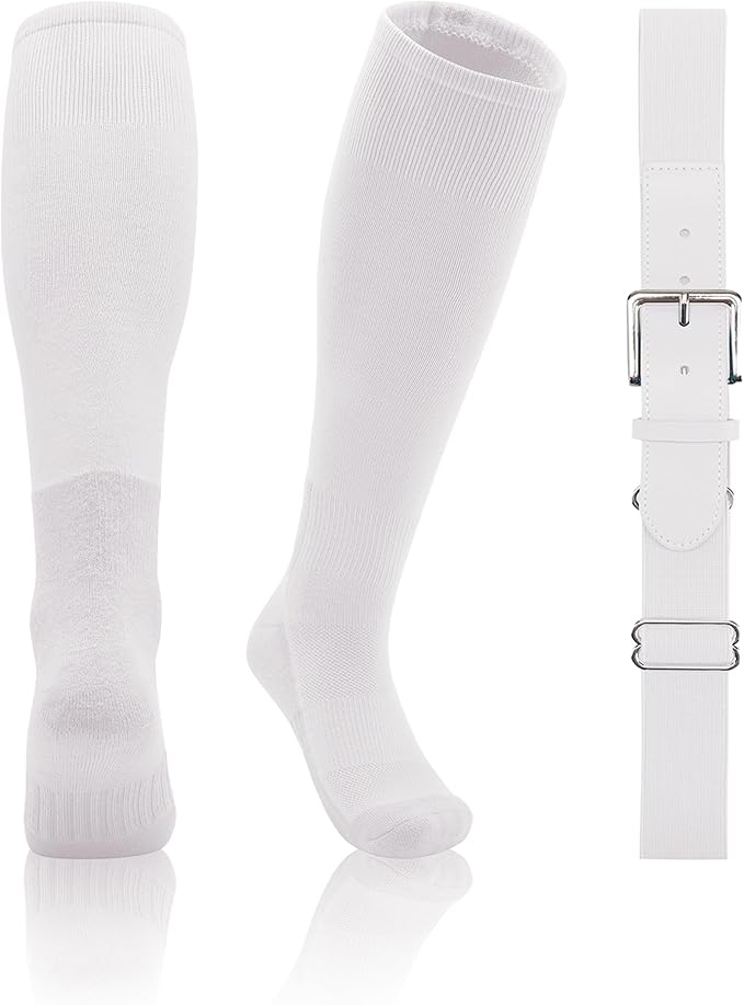 QBK 2T/3T/4T/5T Toddler Baseball Socks And Belt Youth Softball Tee Ball Combo Set for Boy Girl (1 Pairs of Socks & 1 Belt)