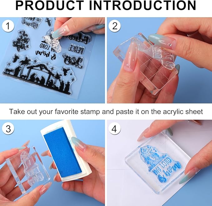 Whaline 4 Sheets Christmas Clear Stamps Greeting Words Nativity Scene Silicone - Image 3