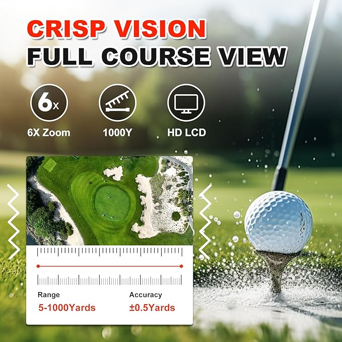 Golf Rangefinder with Slope & Magnet, 1000Y Range Finder Golf, 6X Zoom, HD LCD, Flag Lock & Vibration, Rechargeable, Golf Accessories for Men