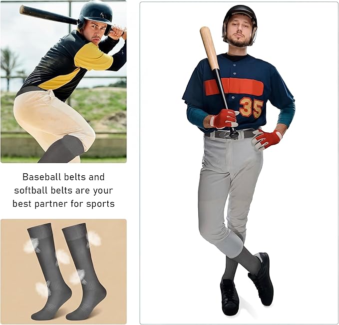 Zhanmai Baseball Belt and Socks Combo, Adjustable Elastic Belt and Softball Socks, Multiple Sizes for Youth Boys Girls, Adult