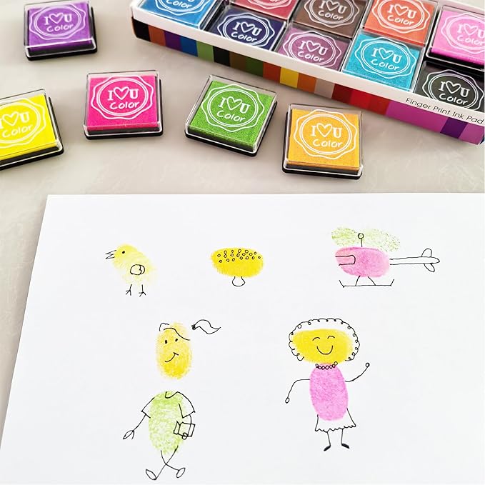 Washable Ink Pads for Kids Rubber Stamps, 20 Colors Stamp Ink Pads, Fingerprint - Image 9
