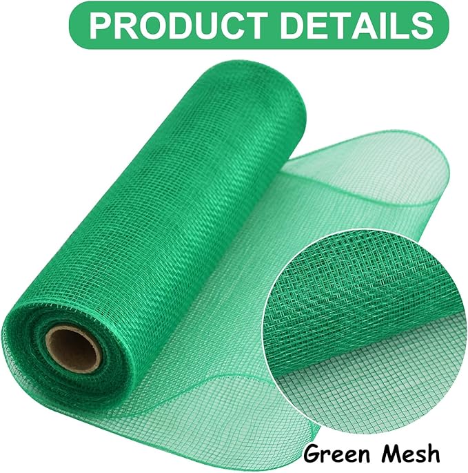 TONIFUL 2 Rolls 10 Inch Green Decorative Mesh Ribbbon Rolls, Fabric Mesh - Image 3