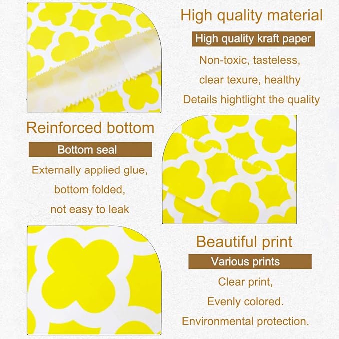 KEYYOOMY 100 Pcs Yellow Candy Buffet Bags Small Cookie Bags Polka Dot Paper - Image 3