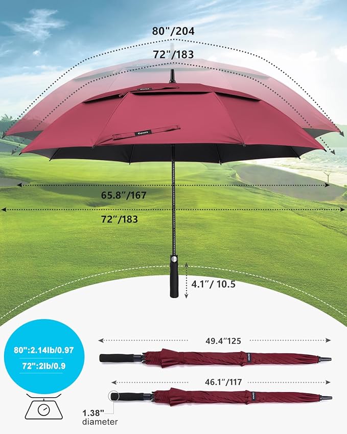 Gonex 54/62/68/72/80 Inch Extra Large Golf Umbrella, Automatic Open Travel Rain Umbrella with Windproof Water Resistant Double Canopy, Oversize Vented Umbrellas for 2-3 Men and UV Protection, Multiple Colors