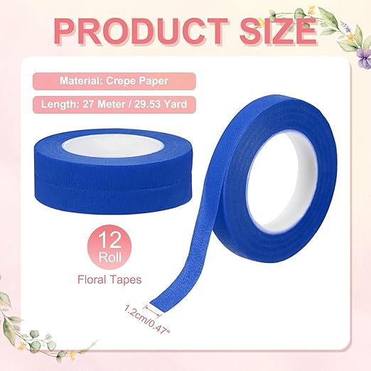 MECCANIXITY 12 Rolls Floral Tapes, 30 Yard x 1/16 in Florist Crepe Flowers - Image 2