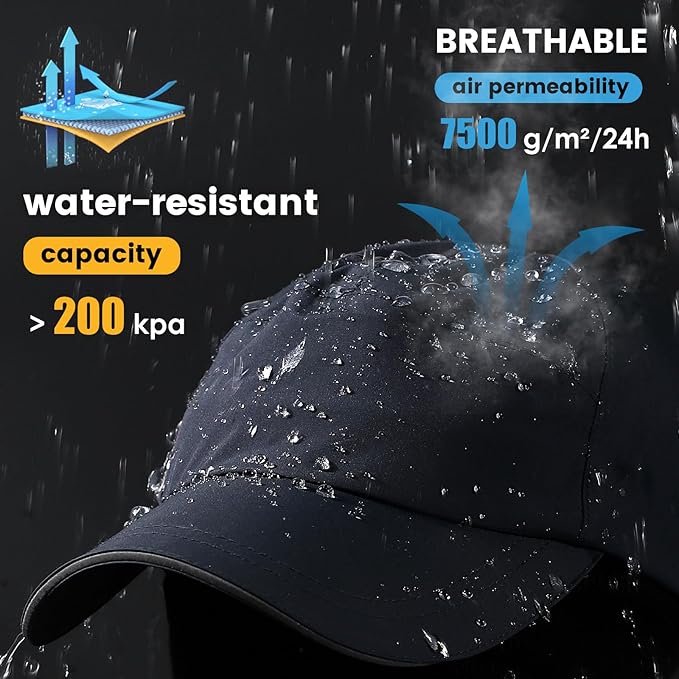 Mens Water-Resistant Baseball Cap Womens Rain Hat Foldable Outdoor Running Sun Fishing hat