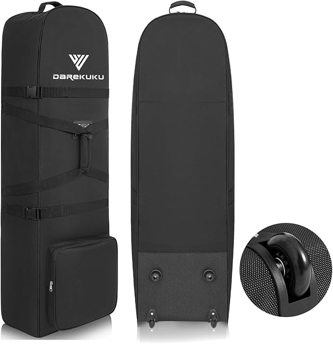 DAREKUKU Golf Travel Bags for Airlines with Adjustable Support Rod and Detachable Shoulder Straps, Hard case Top Soft Foldable Golf Club Travel Covers