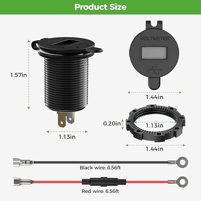10L0L 9V-55V Input Golf Cart Quick Charge 3.0 Dual USB Charging Socket,2 in 1 USB Ports & Digital Voltmeter Universal for Club Car,EZGO and Yamaha,Metal Shell Safe Charge Outlet