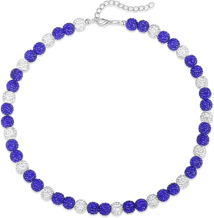 QINJIEJIE Baseball Necklace for Men Glitter Bling Rhinestone Beaded Collection Necklace for Women 16/18in Inspired Sports Jewelry Baseball Chain Cool Gifts for Baseball Players Team Lovers
