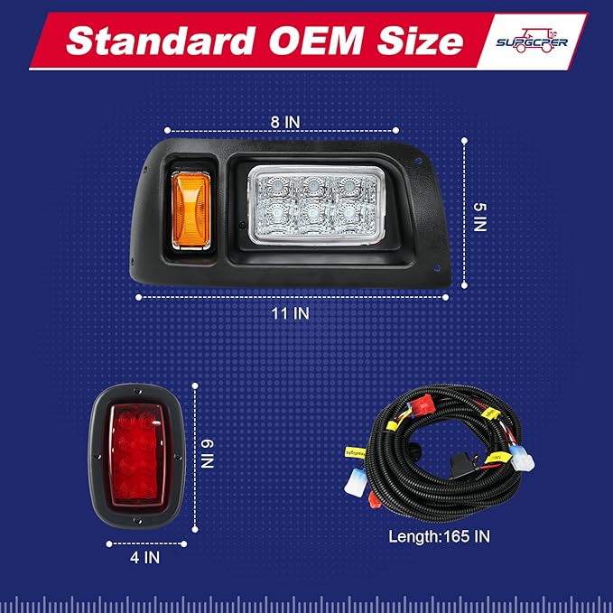 Golf Cart LED Light Kit for Club Car DS 1993-Up Gas and Electric Models, Club Car DS 12V Headlight Tail Light Kit, Factory Style Lighting Kit Assembly, Street Legal, OEM 101988002 101988001 1017035