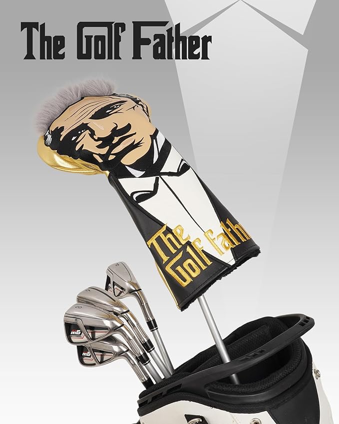 The Golf Father Funny Golf Club Covers, Driver Fairway Wood Hybrid Headcover, Mallet Putter Covers Blade Headcovers Putter Cover Magnetic, Black and White Color Iron Covers for Most Brands