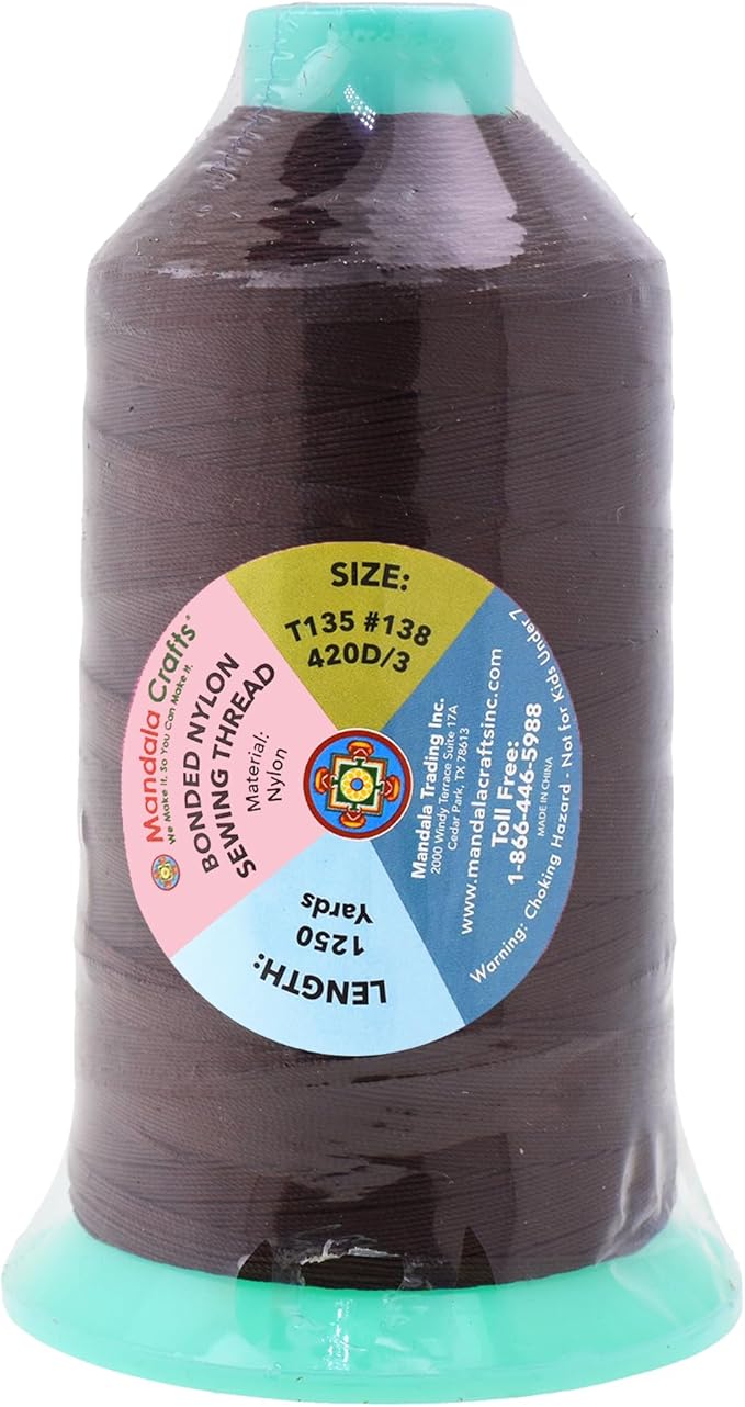 Mandala Crafts Bonded Nylon Thread Dark Brown Heavy Duty Sewing Threads - Image 3