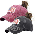 Distressed Ponytail Hat for Women American-Flag Pony Tail Caps High Bun