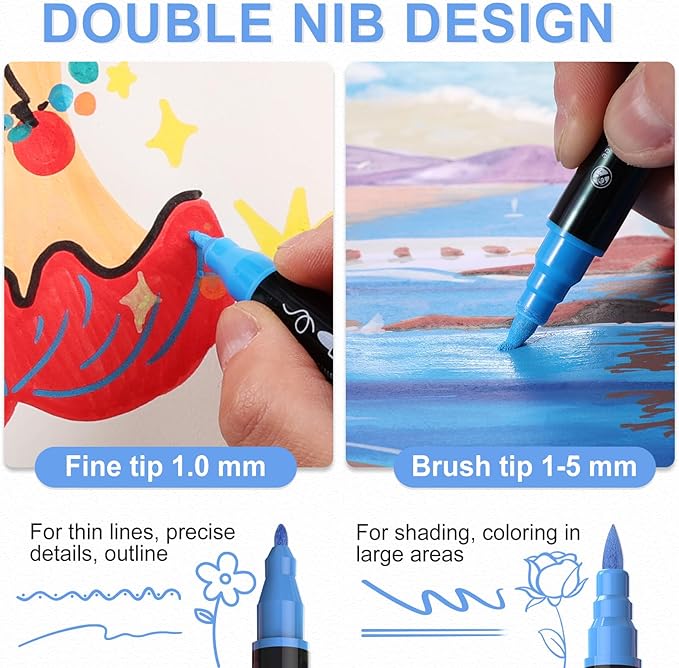 TOSAHRE Acrylic Paint Pens Markers 60 Colors Waterproof Dual Tip Acrylic - Image 3