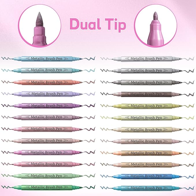 24 Pack Metallic Markers, Dual Tip Glitter Pens - Image 3