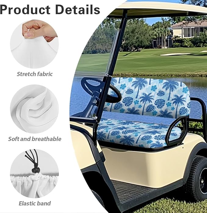 Suobstales Golf Cart Front and Rear Seat Cover Set for EZGO TXT RXV & Club Car DS 2 Passenger, Washable Bench Seat Covers Kit